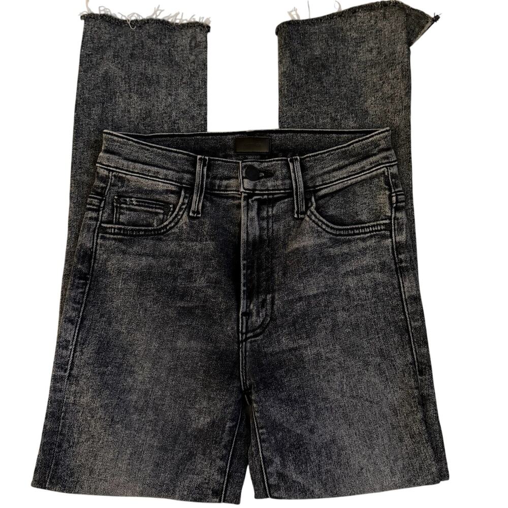 Mother Jeans Black The Insider Crop Step Fray Train Stops High Waisted Jeans- 25